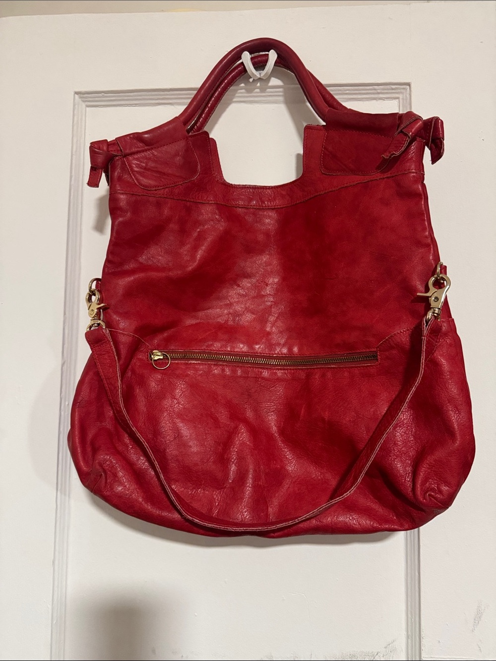 Foley & Corinna Red Leather Tote Bag with Shoulder Strap